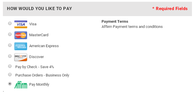 Select the Affirm monthly payment option at checkout.